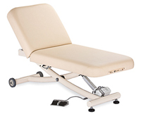The Everest, single pedestal electric lift table maximizes leg and knee room, while maintaining exceptional strength. Luxuriously upholstered with rounded corners, the Everest is easy on the therapist as well as the client.
Tilt option adds comfort and functionality